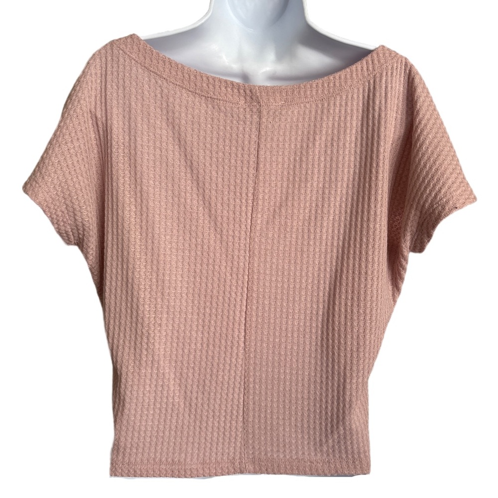 EXPRESS | One Eleven - Pink Waffle Knit Short Sleeve Top - Small - Picture 2 of 6